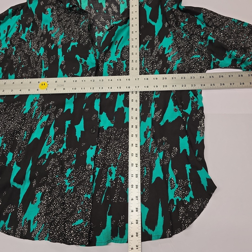 Vintage VENEZIA SPORTSWEAR Abstract Print Blouse Top Teal Black‎ Women's - Picture 7 of 8